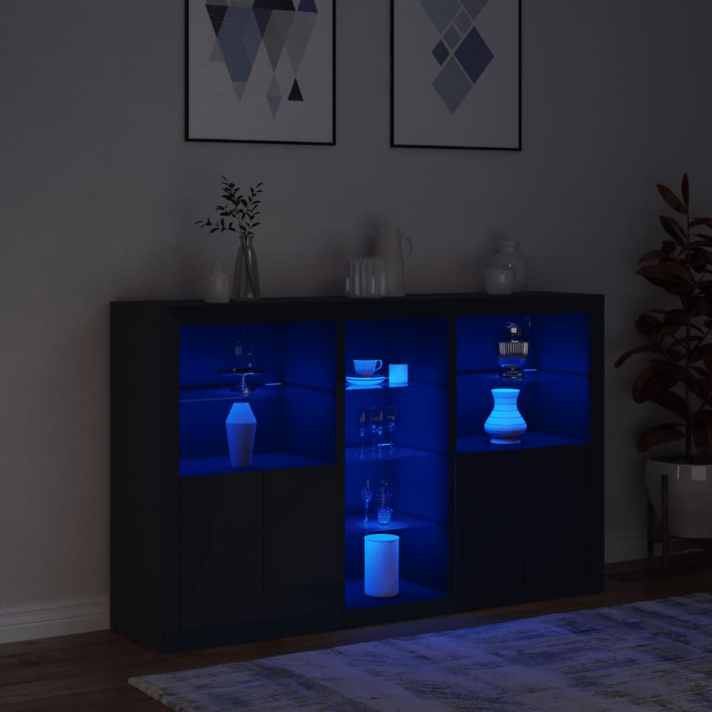 Servantă cu lumini LED, negru, 162x37x100 cm