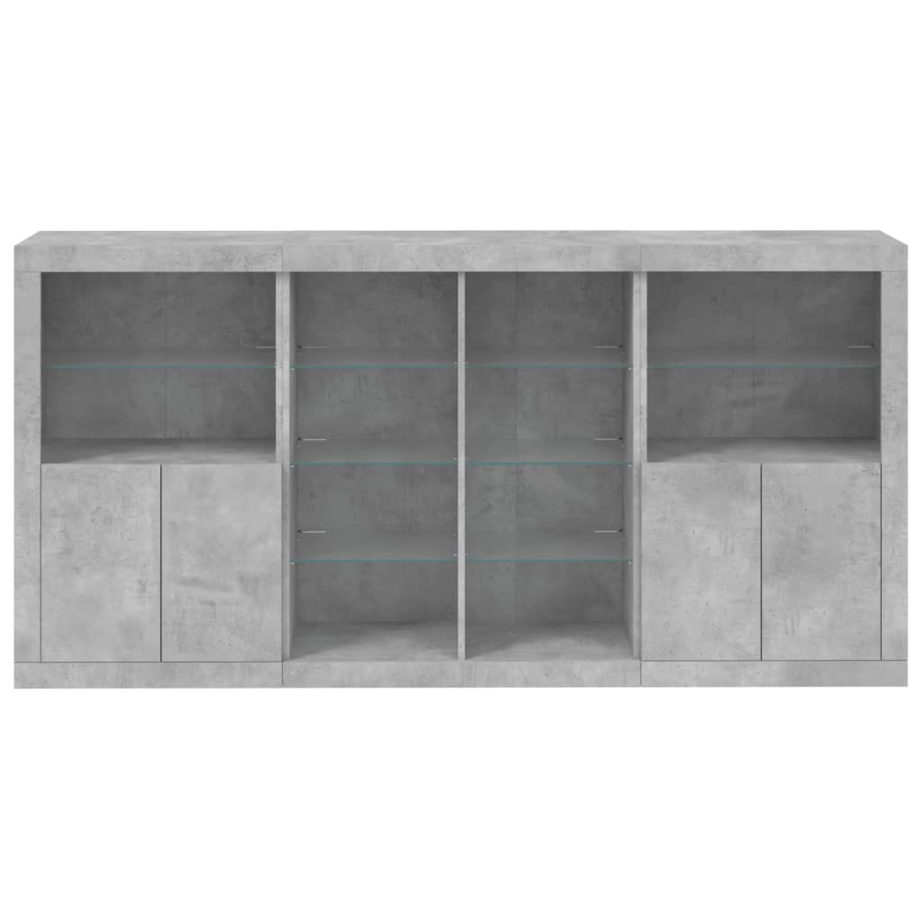 Servantă cu lumini LED, gri beton, 202x37x100 cm