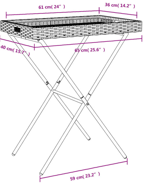 Încărcați imaginea în vizualizatorul Galerie, Masă pliabilă cu tavă, negru, 65x40x75 cm, poliratan
