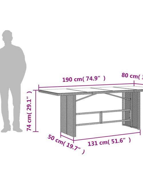 Загрузите изображение в средство просмотра галереи, Masă de grădină, blat din sticlă, maro, 190x80x74 cm, poliratan

