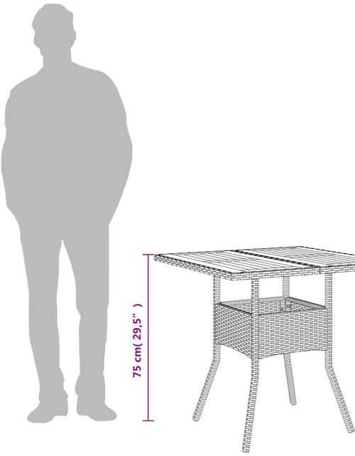 Încărcați imaginea în vizualizatorul Galerie, Masă grădină, blat din lemn acacia gri 80x80x75 cm poliratan
