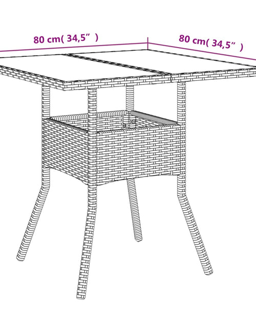 Încărcați imaginea în vizualizatorul Galerie, Masă de grădină, blat din sticlă, maro, 80x80x75 cm, poliratan
