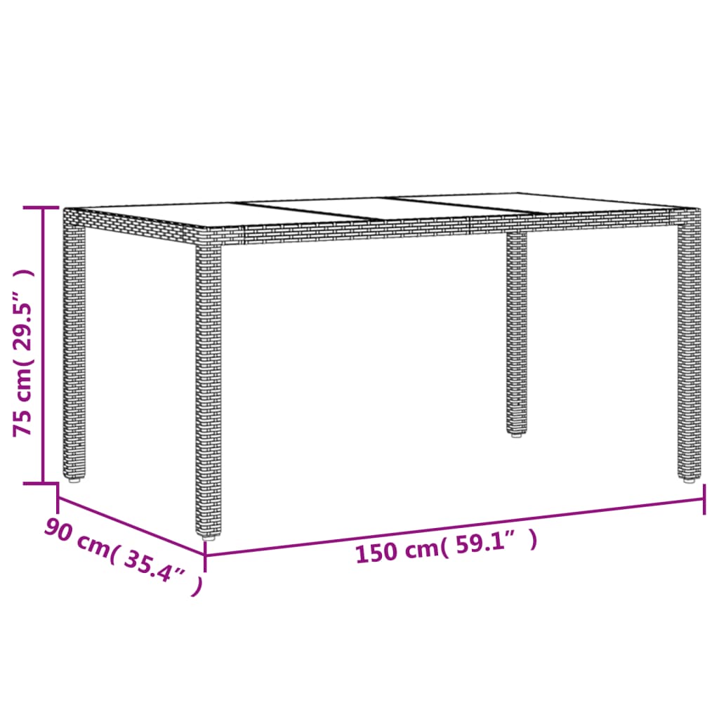 Masă de grădină cu blat din sticlă maro 150x90x75 cm, poliratan