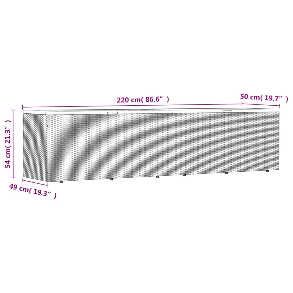 Ladă depozitare grădină gri 220x50x54 cm poliratan lemn acacia