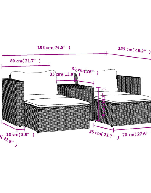 Încărcați imaginea în vizualizatorul Galerie, Set mobilier de grădină cu perne, 5 piese,poliratan/lemn acacia
