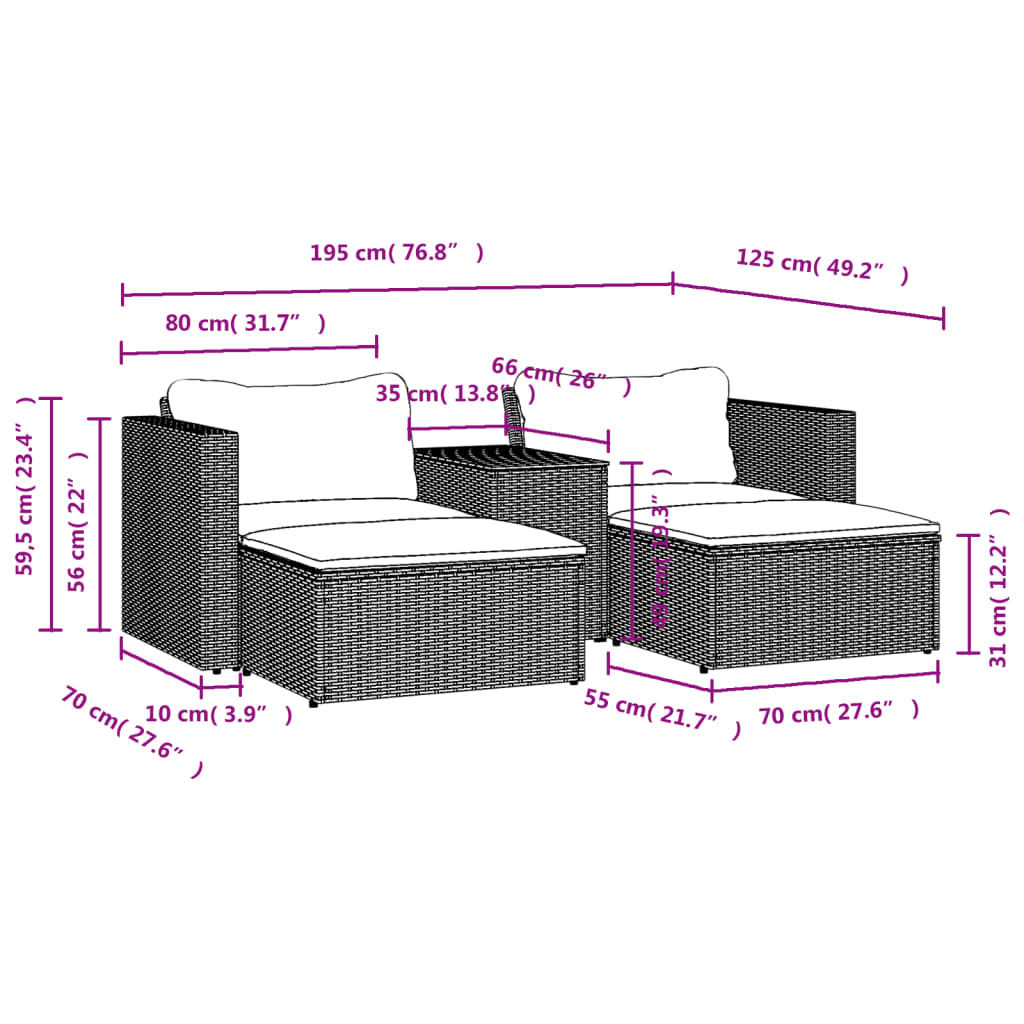 Set mobilier de grădină cu perne, 5 piese,poliratan/lemn acacia