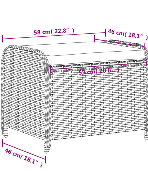 Încărcați imaginea în vizualizatorul Galerie, Taburet de grădină cu pernă, maro, 58x46x46 cm, poliratan
