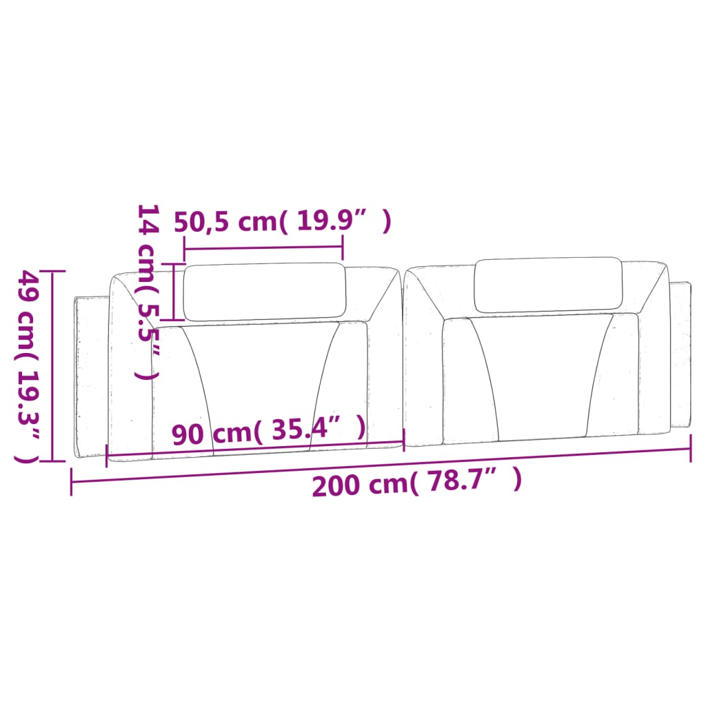 Pernă pentru tăblie pat, alb, 200 cm, piele artificială