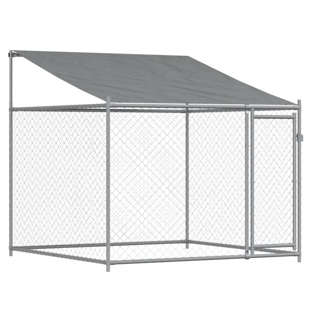 Cușcă câini cu acoperiș și uși, gri, 4x2x2 m, oțel galvanizat