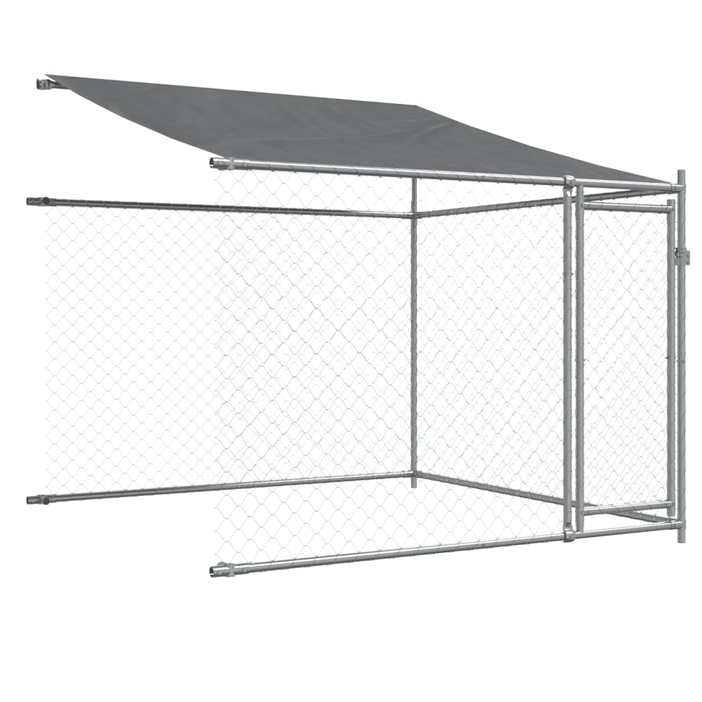 Cușcă câini cu acoperiș și uși, gri, 4x2x2 m, oțel galvanizat