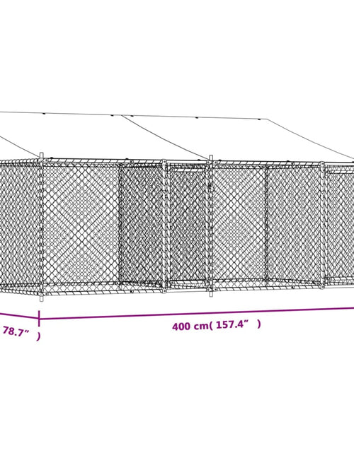 Încărcați imaginea în vizualizatorul Galerie, Cușcă câini cu acoperiș și uși, gri, 4x2x2 m, oțel galvanizat
