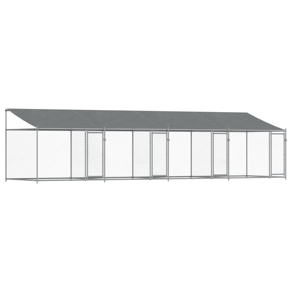 Cușcă câini cu acoperiș și uși, gri, 8x2x2 m, oțel galvanizat