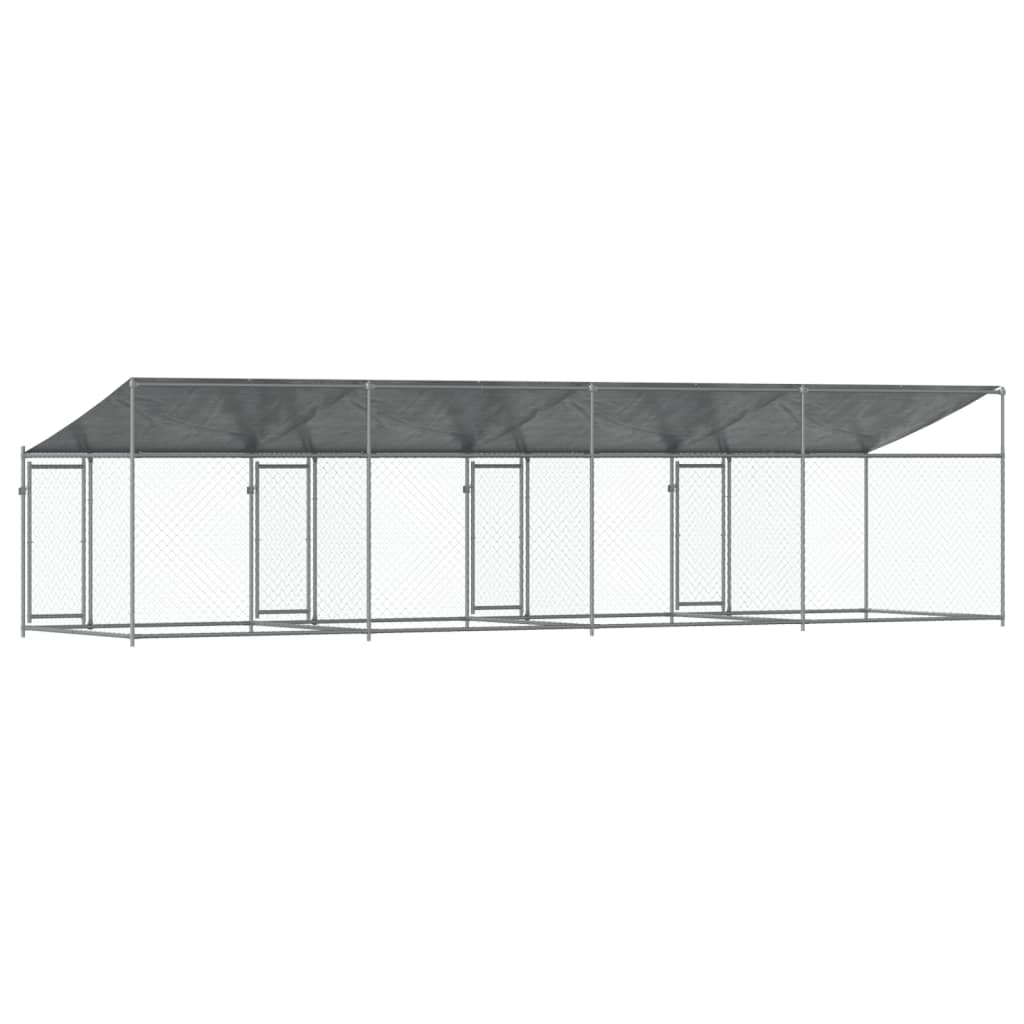 Cușcă câini cu acoperiș și uși, gri, 8x2x2 m, oțel galvanizat