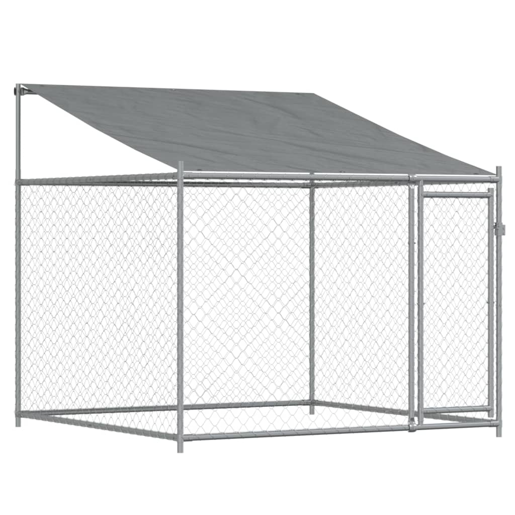 Cușcă câini cu acoperiș și uși, gri, 8x2x2 m, oțel galvanizat