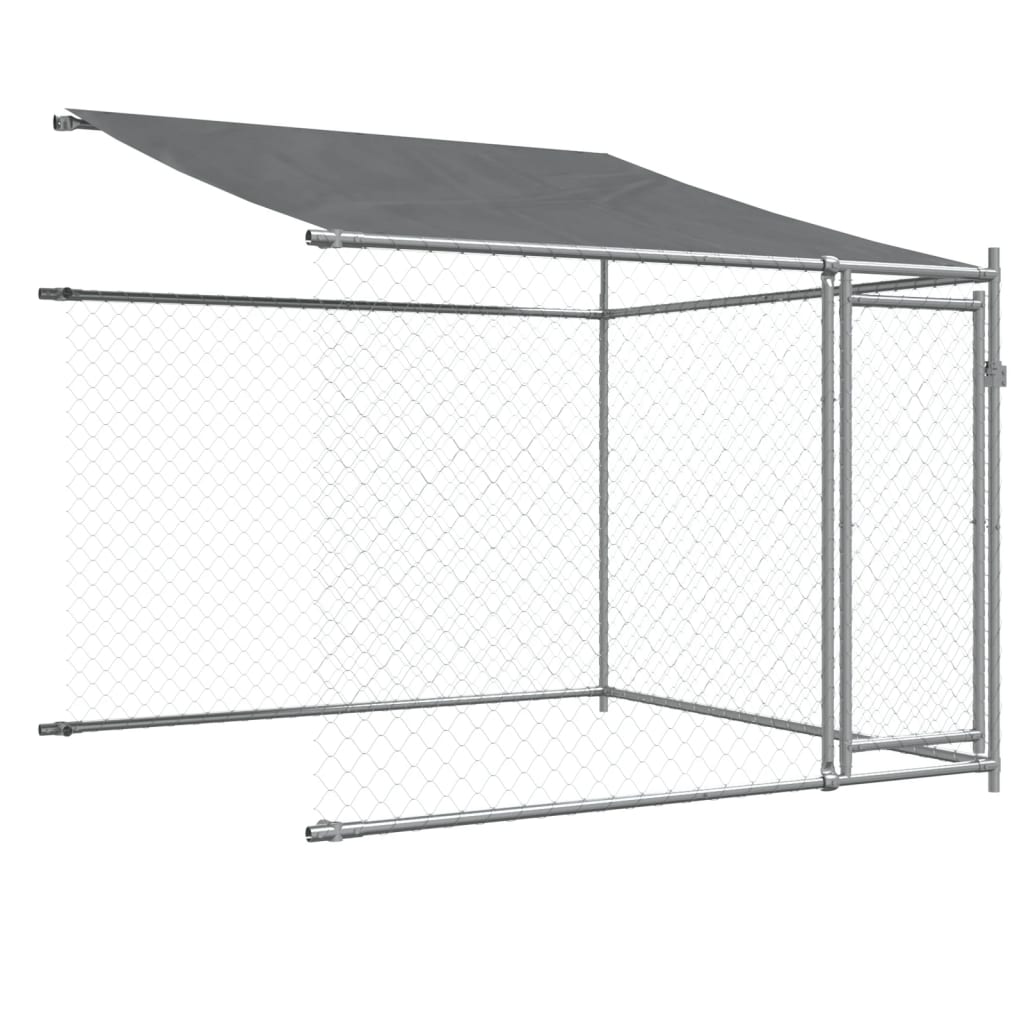 Cușcă câini cu acoperiș și uși, gri, 8x2x2 m, oțel galvanizat