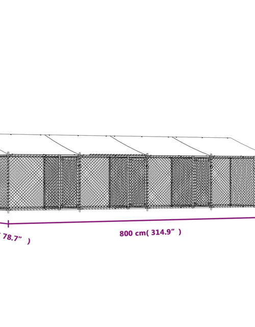 Încărcați imaginea în vizualizatorul Galerie, Cușcă câini cu acoperiș și uși, gri, 8x2x2 m, oțel galvanizat
