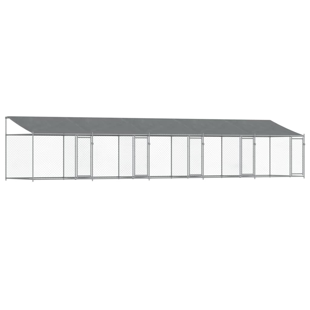 Cușcă câini cu acoperiș și uși, gri, 10x2x2 m, oțel galvanizat