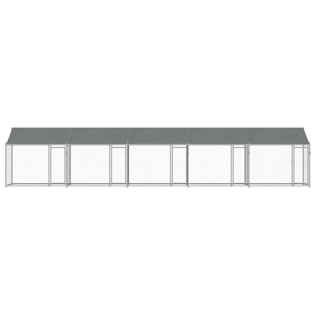 Cușcă câini cu acoperiș și uși, gri, 10x2x2 m, oțel galvanizat