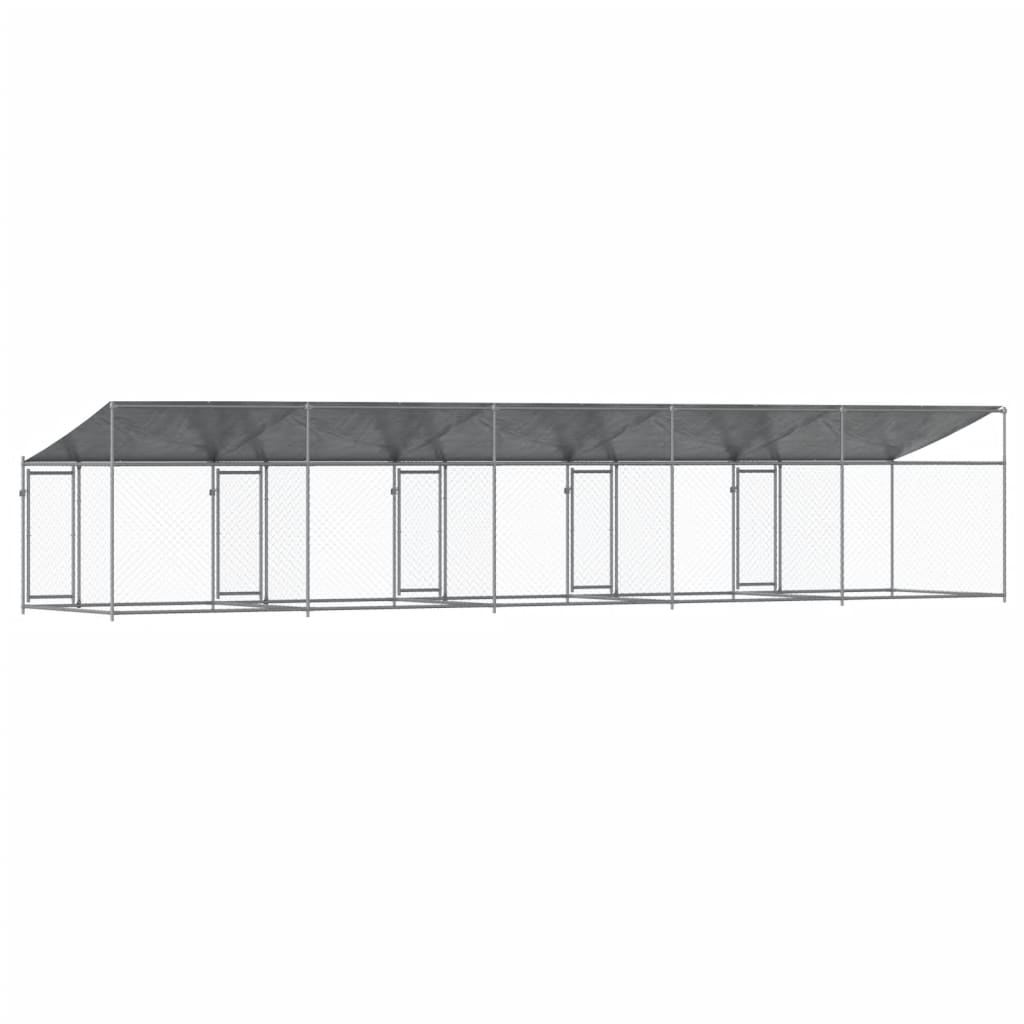 Cușcă câini cu acoperiș și uși, gri, 10x2x2 m, oțel galvanizat