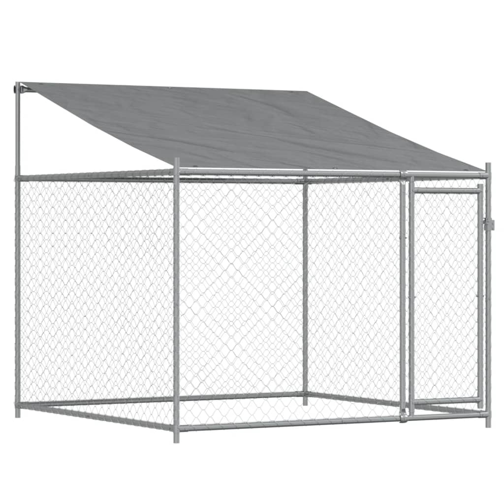 Cușcă câini cu acoperiș și uși, gri, 10x2x2 m, oțel galvanizat