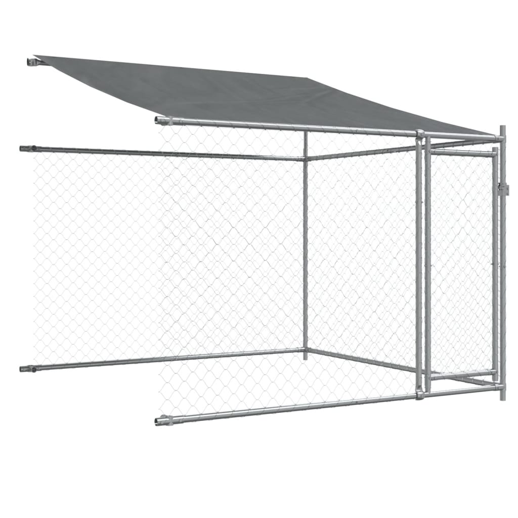 Cușcă câini cu acoperiș și uși, gri, 10x2x2 m, oțel galvanizat