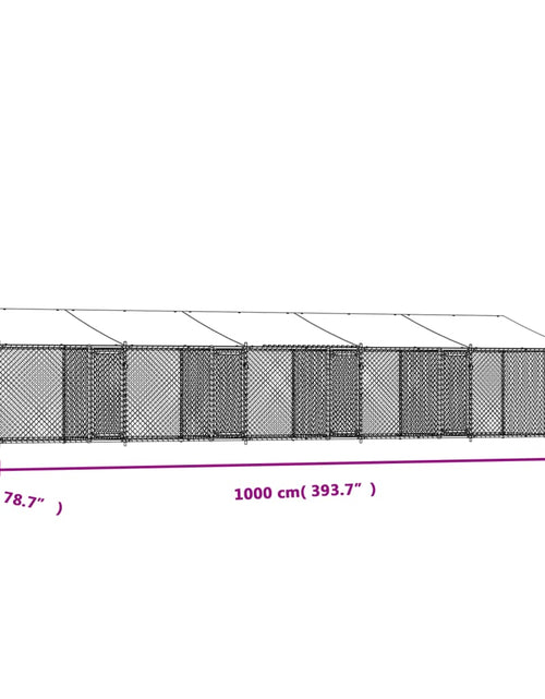 Încărcați imaginea în vizualizatorul Galerie, Cușcă câini cu acoperiș și uși, gri, 10x2x2 m, oțel galvanizat
