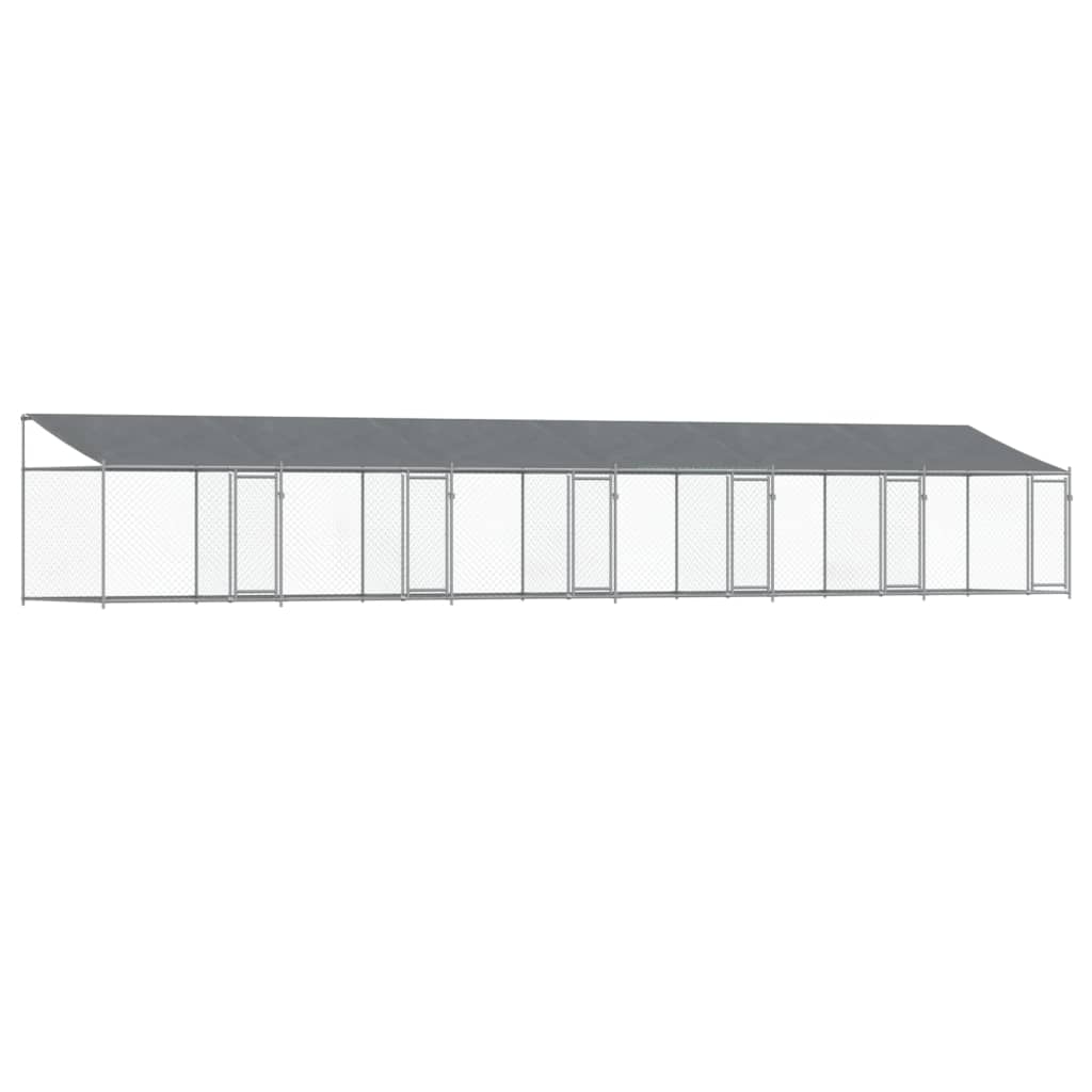 Cușcă câini cu acoperiș și uși, gri, 12x2x2 m, oțel galvanizat