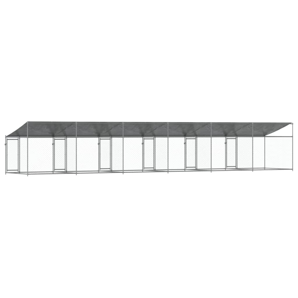 Cușcă câini cu acoperiș și uși, gri, 12x2x2 m, oțel galvanizat