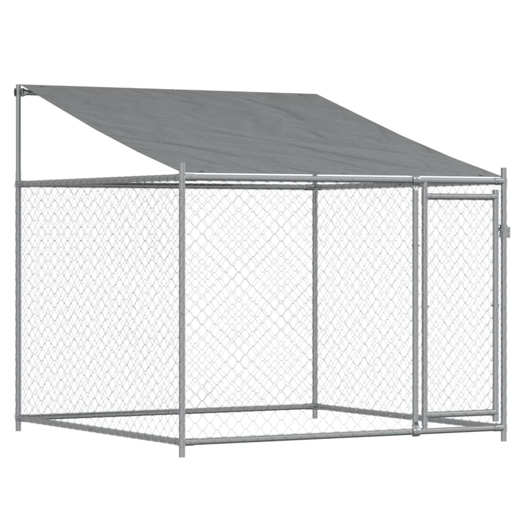 Cușcă câini cu acoperiș și uși, gri, 12x2x2 m, oțel galvanizat