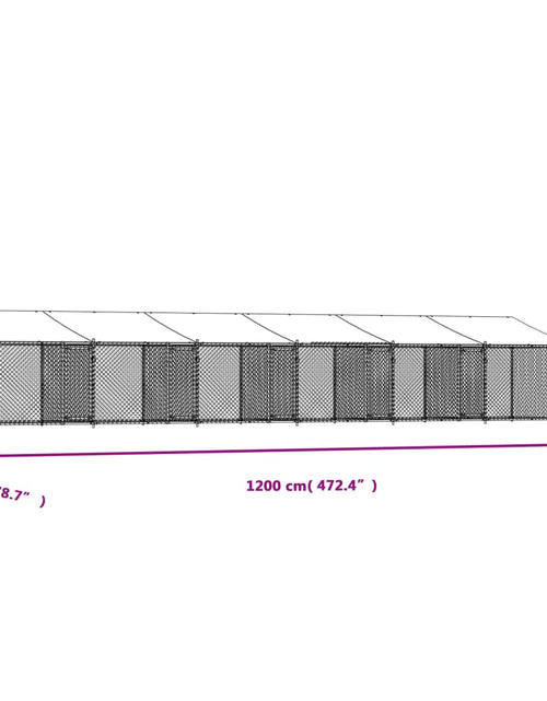 Încărcați imaginea în vizualizatorul Galerie, Cușcă câini cu acoperiș și uși, gri, 12x2x2 m, oțel galvanizat
