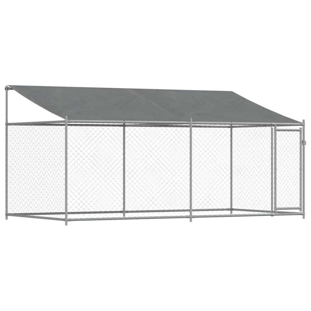 Cușcă câini cu acoperiș și uși, gri, 4x2x2 m, oțel galvanizat