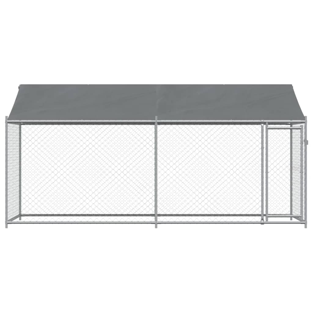 Cușcă câini cu acoperiș și uși, gri, 4x2x2 m, oțel galvanizat