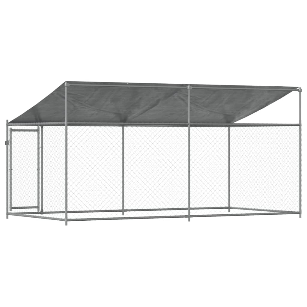 Cușcă câini cu acoperiș și uși, gri, 4x2x2 m, oțel galvanizat