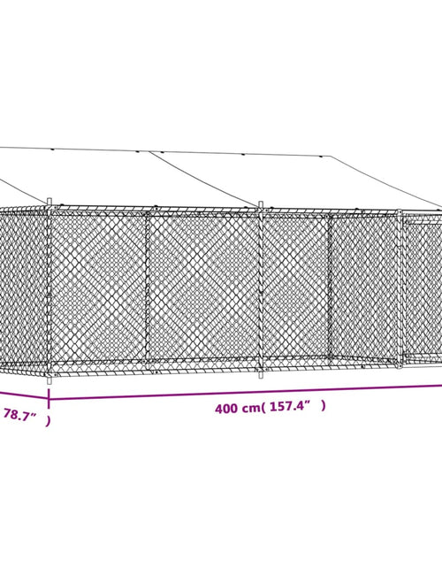 Încărcați imaginea în vizualizatorul Galerie, Cușcă câini cu acoperiș și uși, gri, 4x2x2 m, oțel galvanizat
