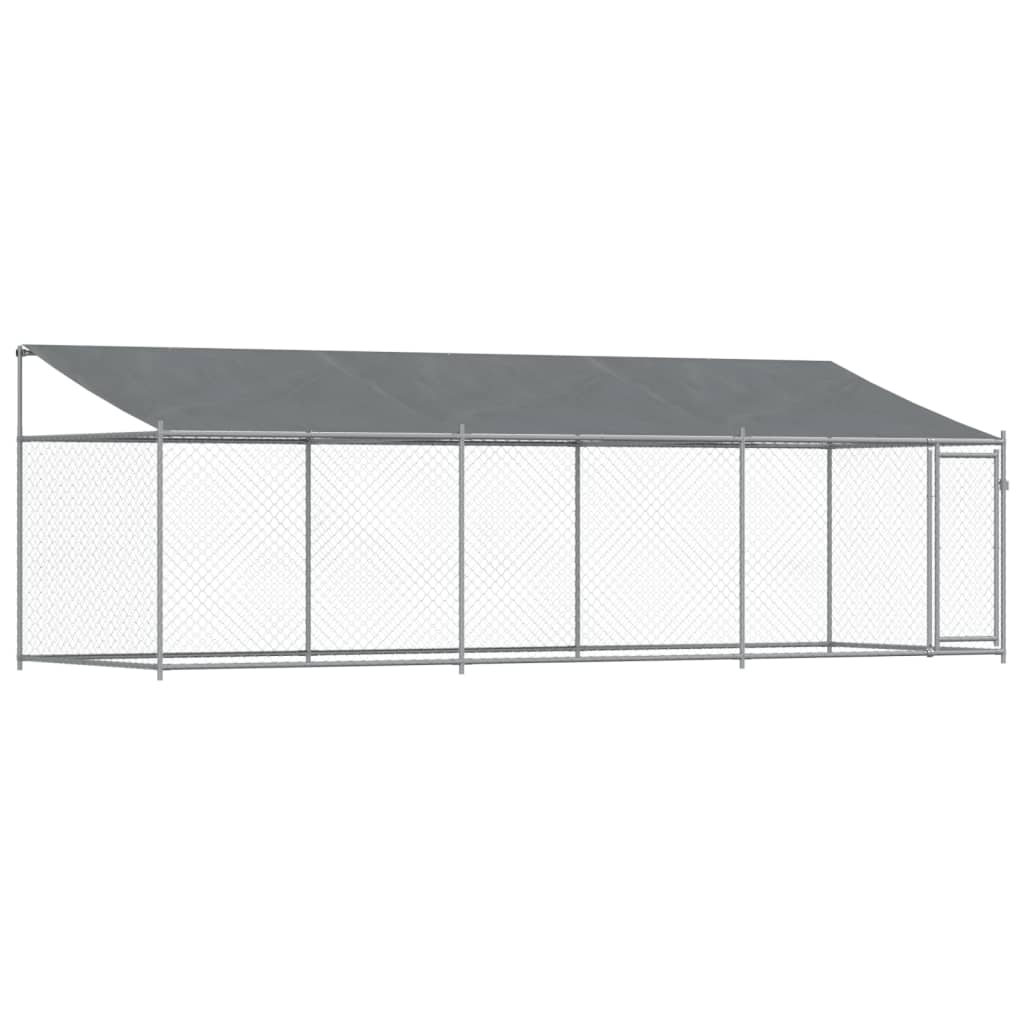 Cușcă câini cu acoperiș și uși, gri, 6x2x2 m, oțel galvanizat