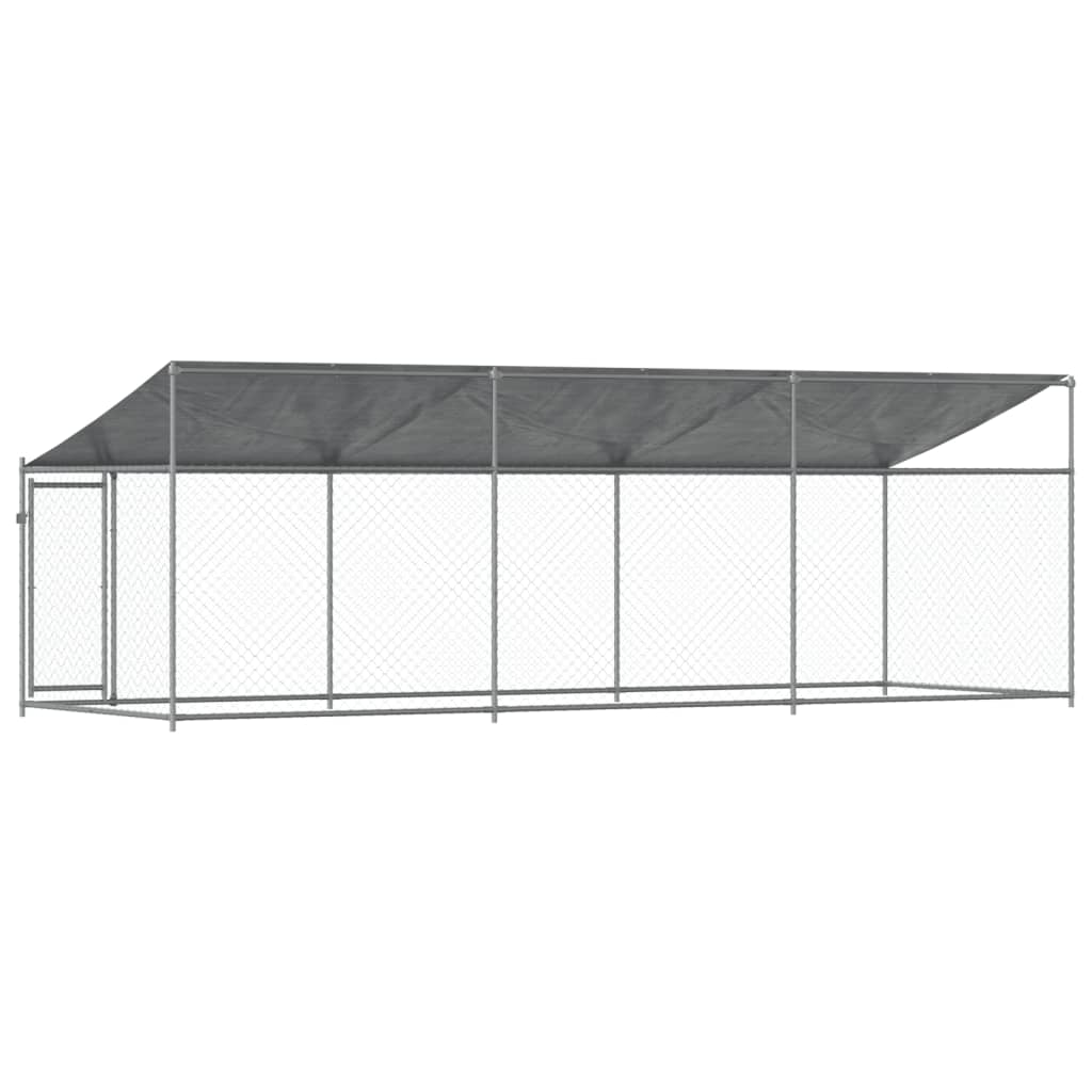 Cușcă câini cu acoperiș și uși, gri, 6x2x2 m, oțel galvanizat