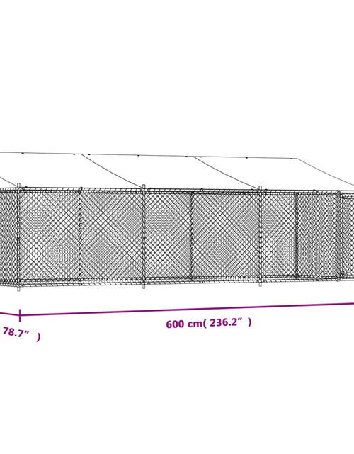 Încărcați imaginea în vizualizatorul Galerie, Cușcă câini cu acoperiș și uși, gri, 6x2x2 m, oțel galvanizat
