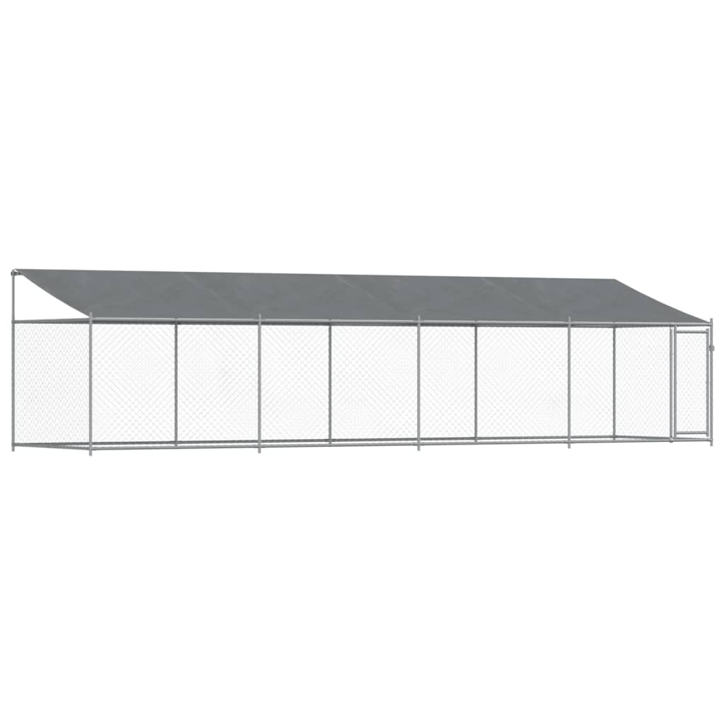 Cușcă câini cu acoperiș și uși, gri, 8x2x2 m, oțel galvanizat