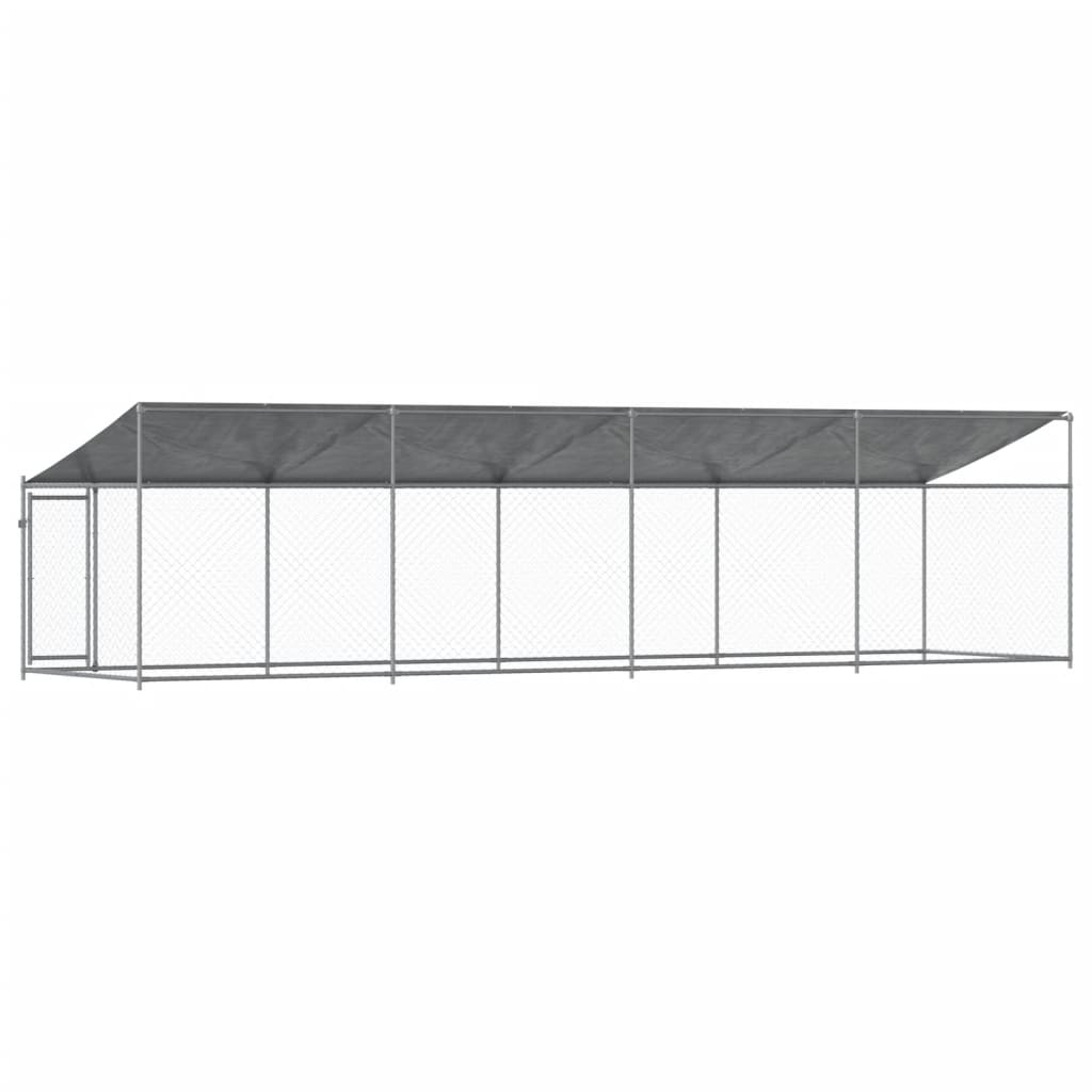 Cușcă câini cu acoperiș și uși, gri, 8x2x2 m, oțel galvanizat