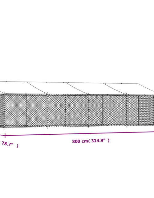 Încărcați imaginea în vizualizatorul Galerie, Cușcă câini cu acoperiș și uși, gri, 8x2x2 m, oțel galvanizat
