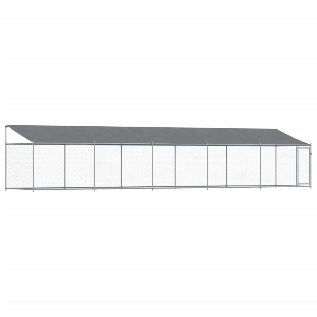 Cușcă câini cu acoperiș și ușă, gri, 10x2x2 m, oțel galvanizat