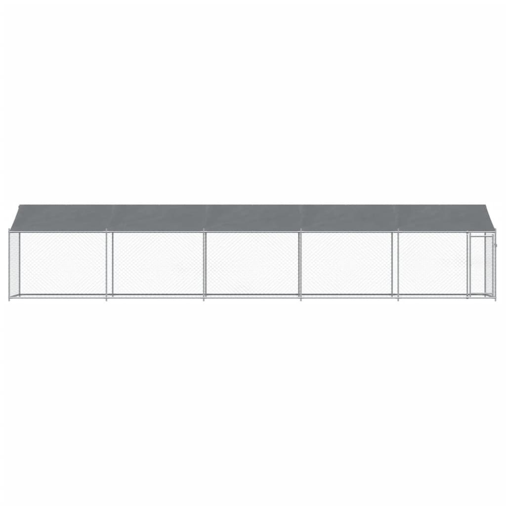 Cușcă câini cu acoperiș și ușă, gri, 10x2x2 m, oțel galvanizat