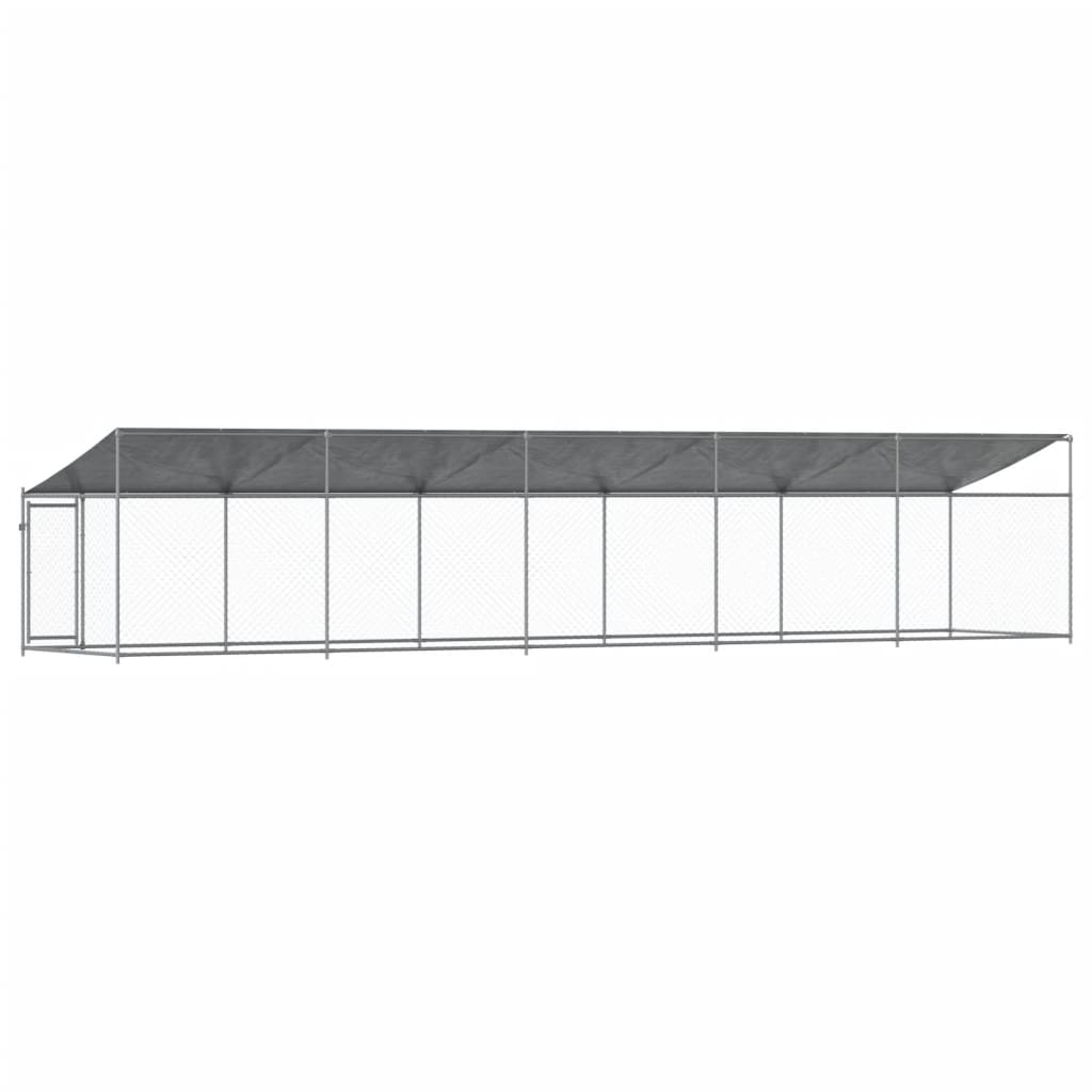 Cușcă câini cu acoperiș și ușă, gri, 10x2x2 m, oțel galvanizat