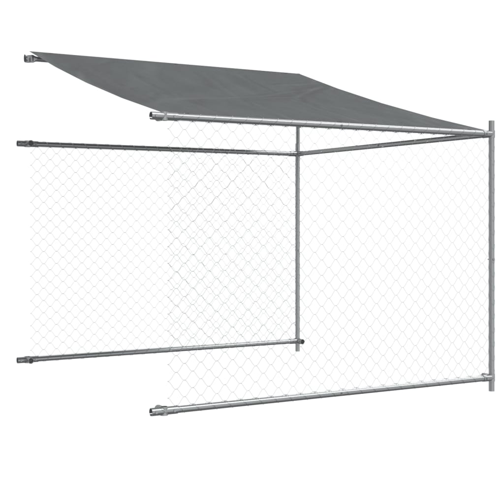 Cușcă câini cu acoperiș și ușă, gri, 10x2x2 m, oțel galvanizat