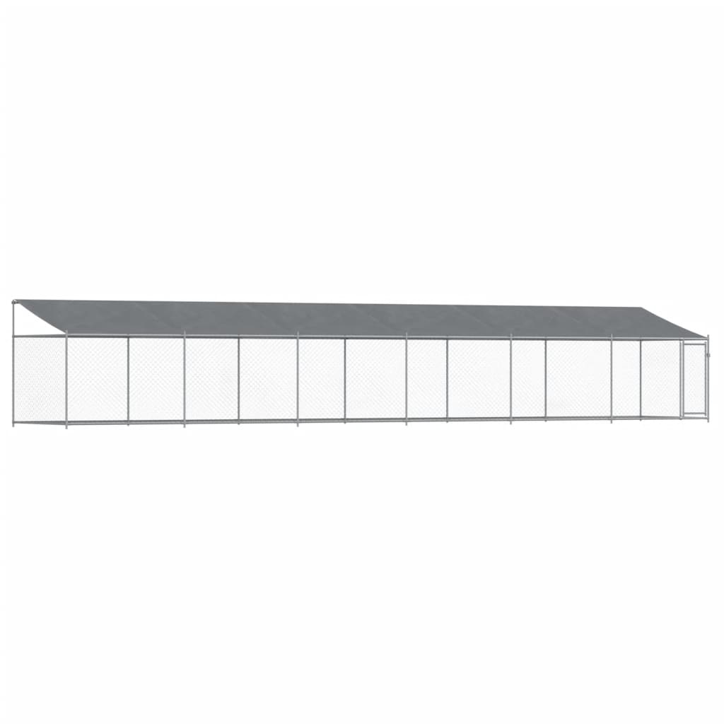 Cușcă câini cu acoperiș și ușă, gri, 12x2x2 m, oțel galvanizat