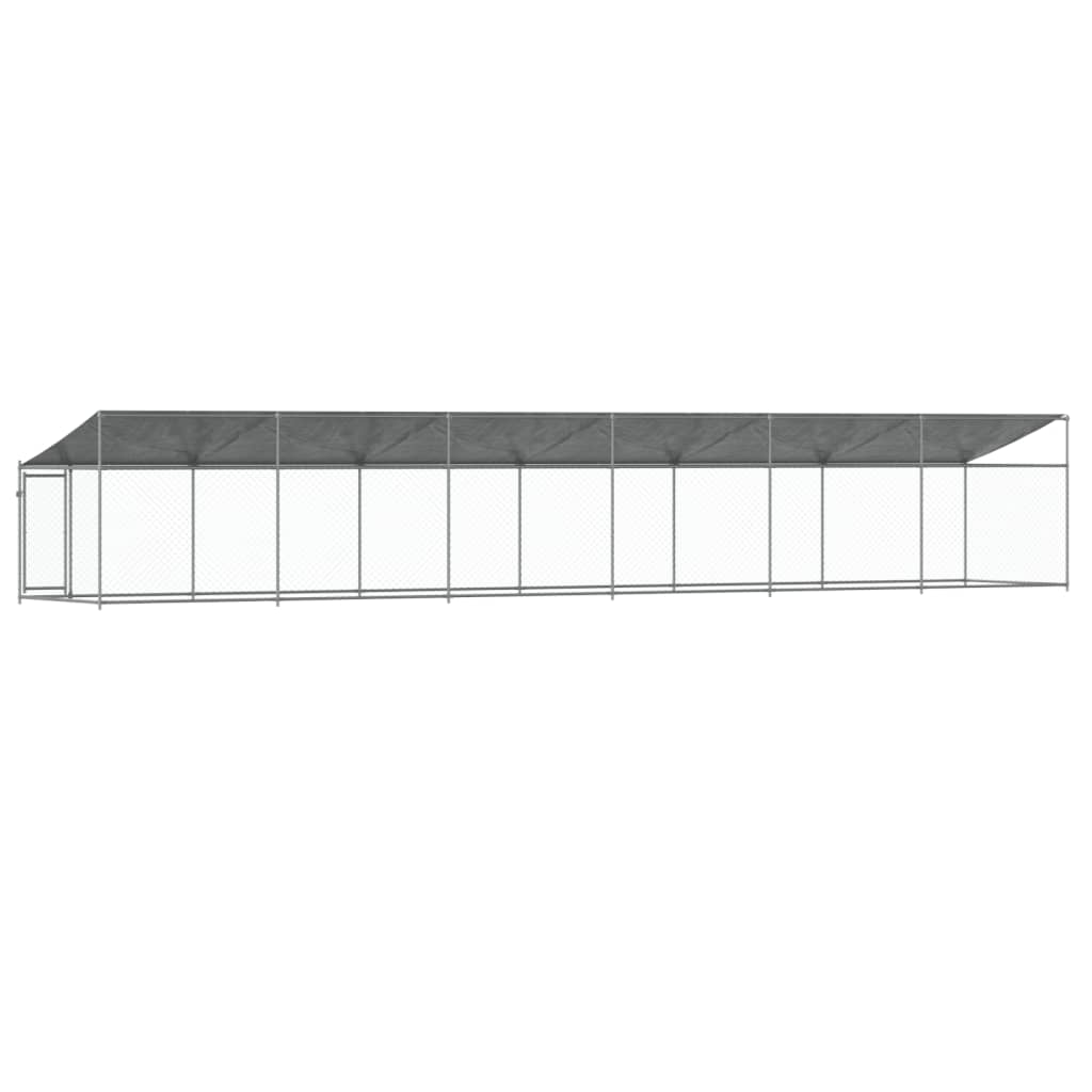 Cușcă câini cu acoperiș și ușă, gri, 12x2x2 m, oțel galvanizat