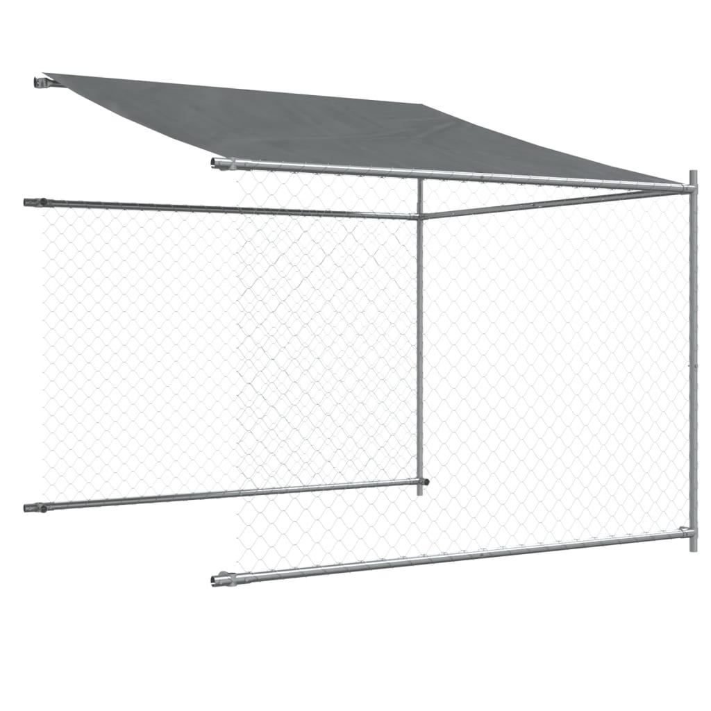 Cușcă câini cu acoperiș și ușă, gri, 12x2x2 m, oțel galvanizat