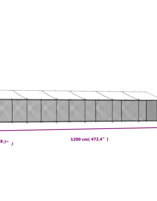 Încărcați imaginea în vizualizatorul Galerie, Cușcă câini cu acoperiș și ușă, gri, 12x2x2 m, oțel galvanizat
