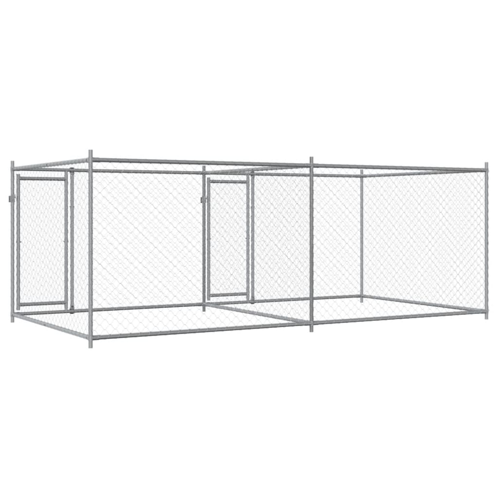 Cușcă pentru câini cu uși, gri, 4x2x1,5 m, oțel galvanizat