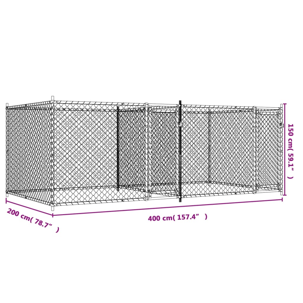 Cușcă pentru câini cu uși, gri, 4x2x1,5 m, oțel galvanizat